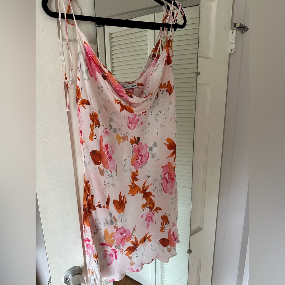 Zara floral cowl neck mini slip dress
